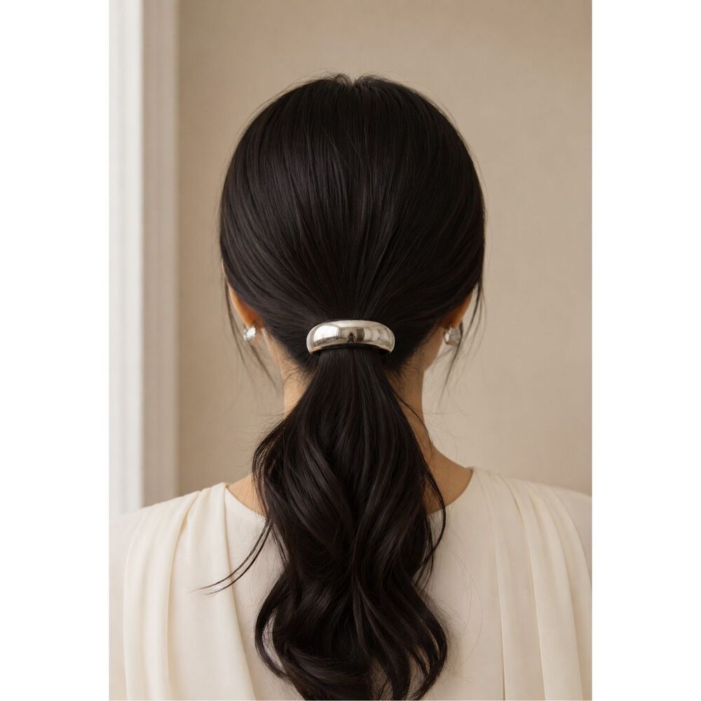 Luxury Boutique Silver Dome Pony Cuff Metal Hair Clip NWOT